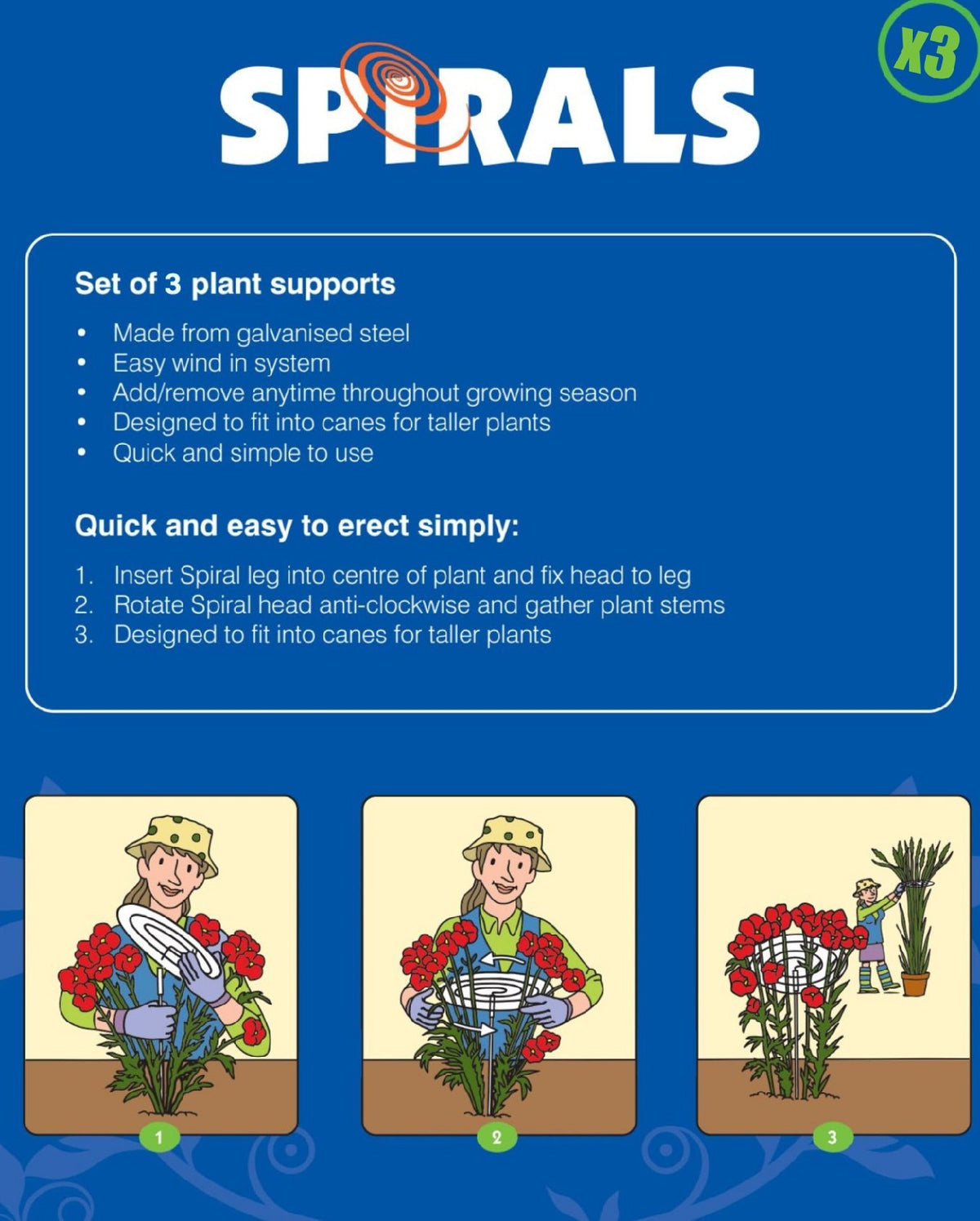 Spirals Multi-Stem Plant Supports – Set of 3 - Power Planter Augers