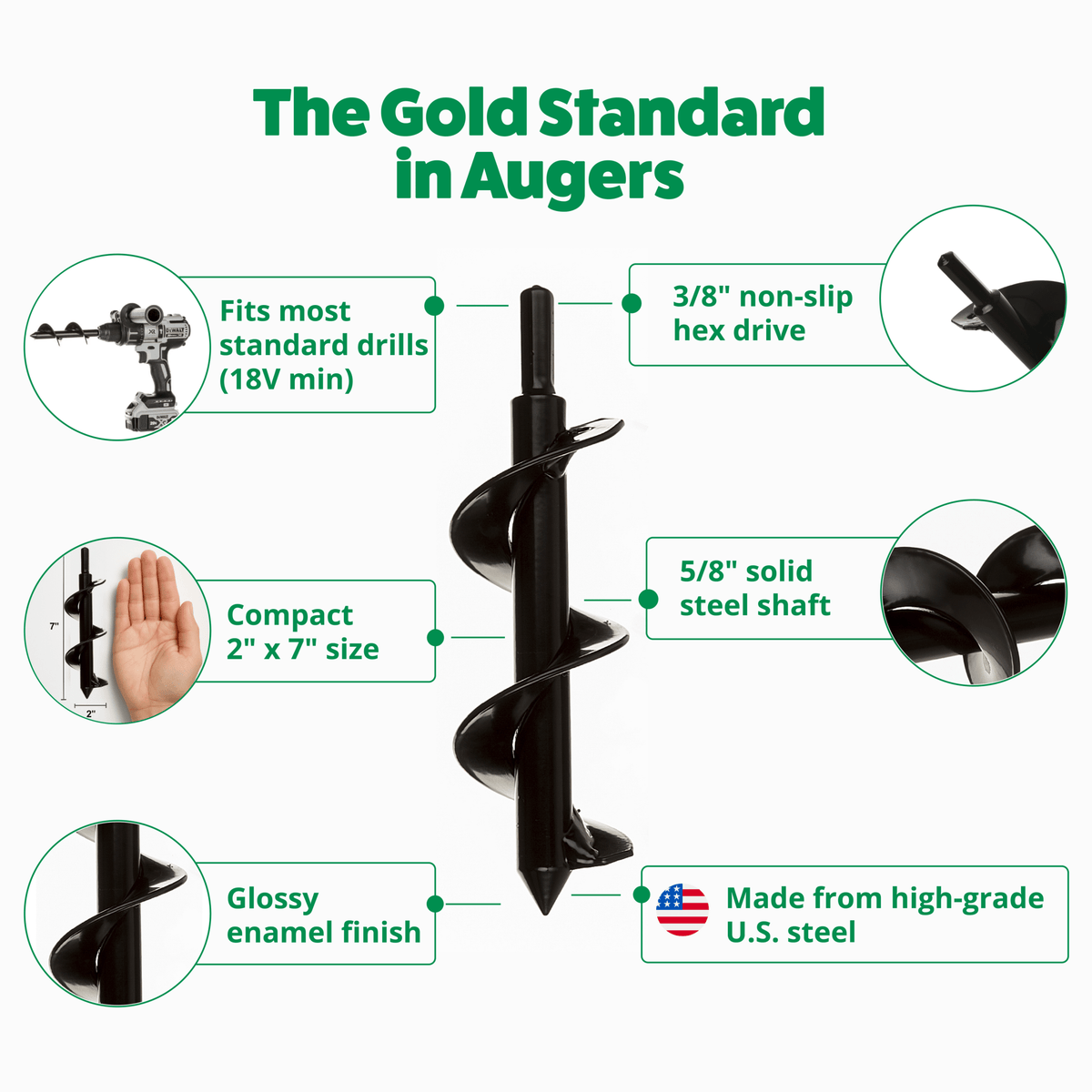 Flower Planting Auger & Grass Plug Tool (2" x 7") - Power Planter Augers