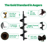 Garden auger with features highlighted on a white background