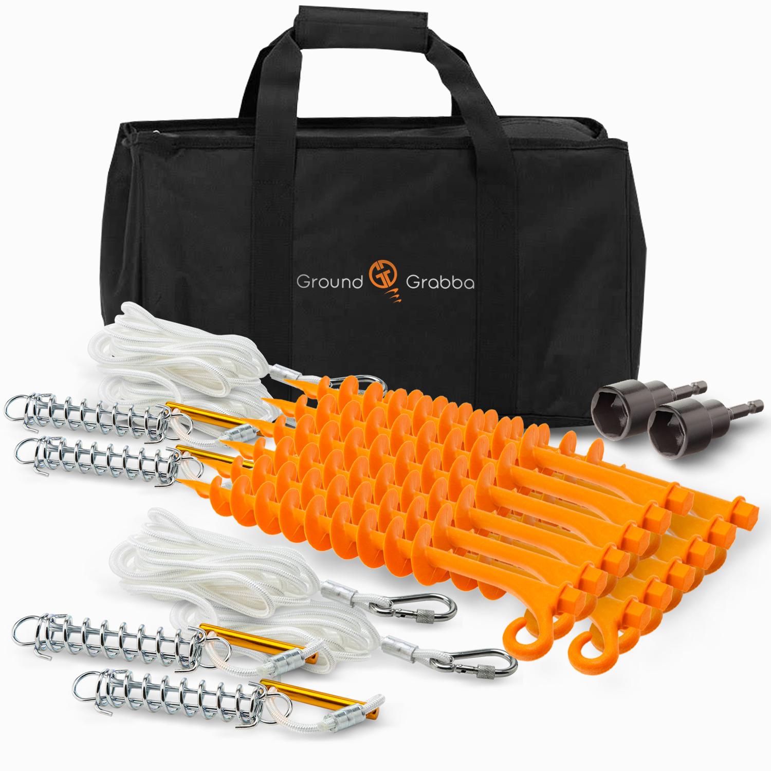 GroundGrabba Lite 12 Pack Camping Kit with Spring Ropes | Power Planter