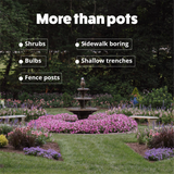 Garden scene with a fountain and text overlay about garden elements.