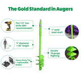 Green auger with features highlighted on a white background