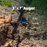 3x7 auger tool in use with soil and plants in the background