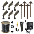 LED Landscape Spotlight & Path Lighting Kit - 6 Spotlight, 4 Path Light Set - Power Planter Augers