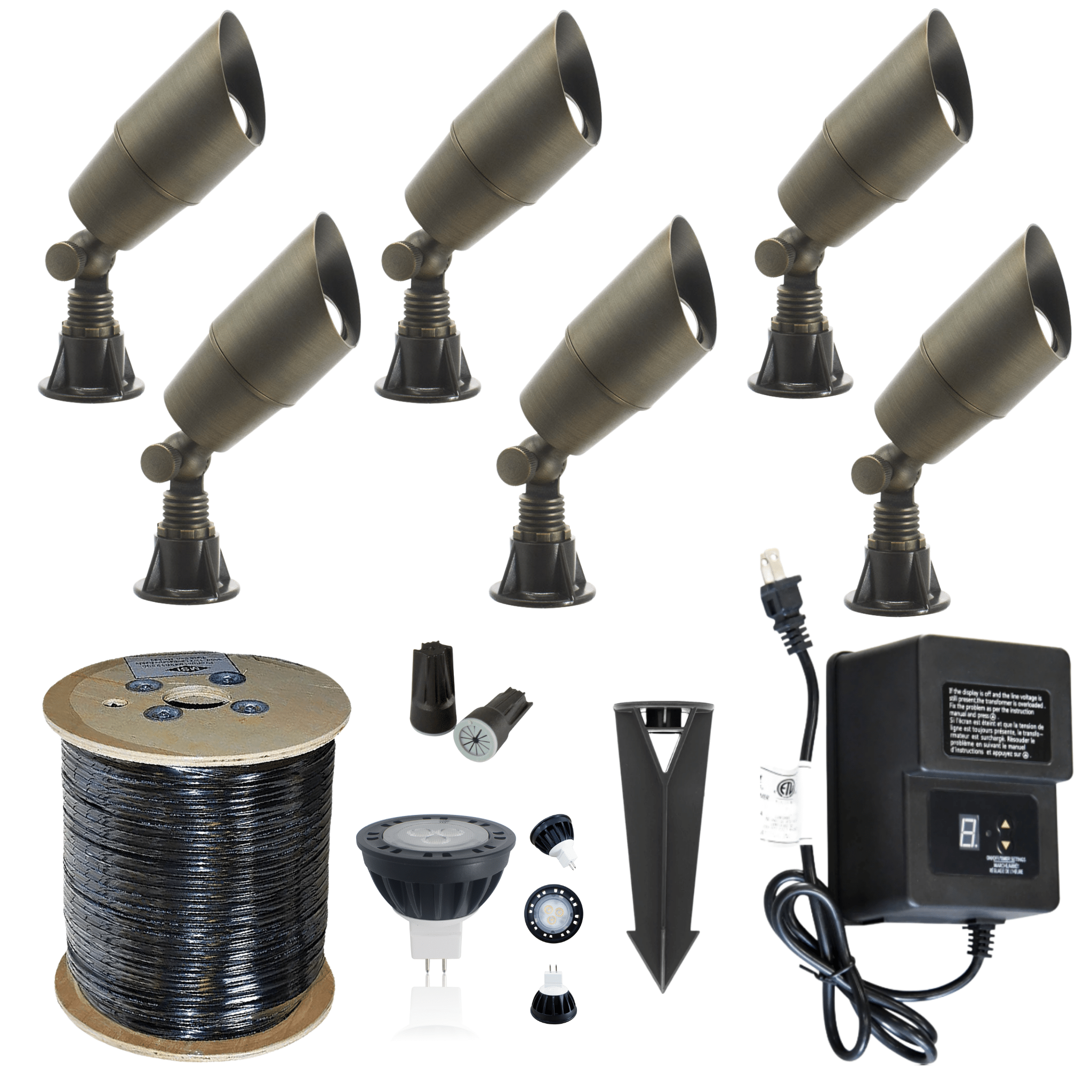 LED Landscape Spotlight Kit - 6 Spotlight Set w/ Low Voltage Transform