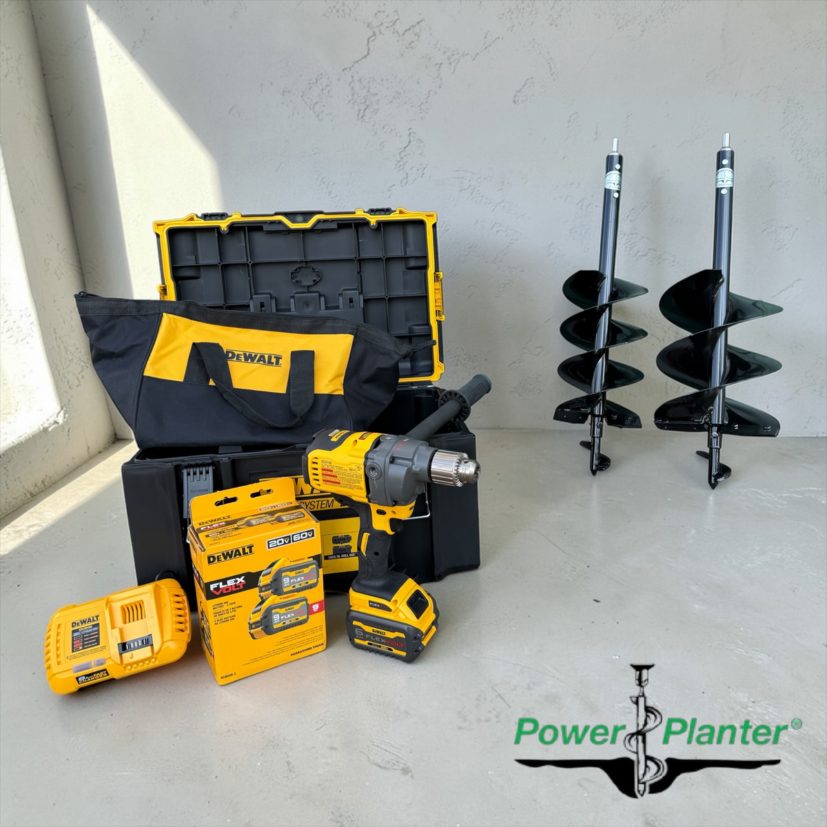 Ultra HD Professional Landscape Auger Bundle (7"x 28", 9" x 28" and DEWALT DCD130T1 60V MAX)